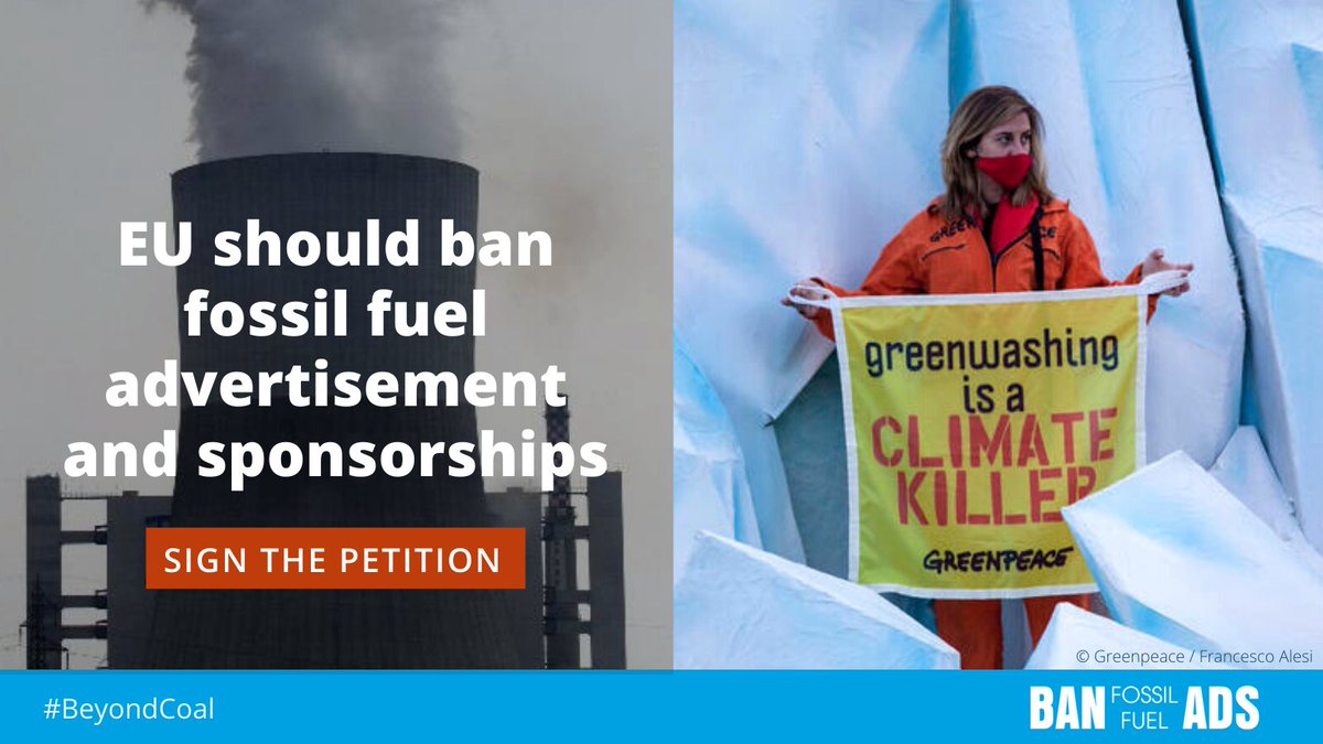 Today marks the beginning of the end for #FossilFuel companies like @RWE_AG, @Grupa_PGE & @Fortum twisting the narrative with their #Greenwashing Join us in calling for an EU-wide ban on all fossil fuel ads & sponsorships. Sign now 👉 bit.ly/3mp4AIi #BanFossilAds