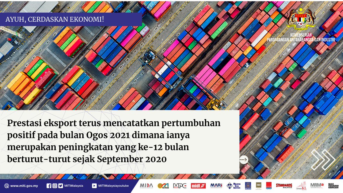 Perdagangan luar adalah faktor utama yang menyokong kemampanan ekonomi negara. Tahun ini, beberapa pencapaian utama dalam perdagangan luar telah dicatatkan antaranya jumlah perdagangan yang melepasi nilai RM1 trilion hanya dalam tempoh 6 bulan pertama tahun 2021. #eksport #import
