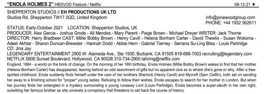 dodgerfan4life9's tweet photo. Enola Holmes 2 will start filming early October 2021 in the UK. #enolaholmes2 #netflix #netflixfilming #milliebobbybrown https://t.co/SXyxXnIXlK