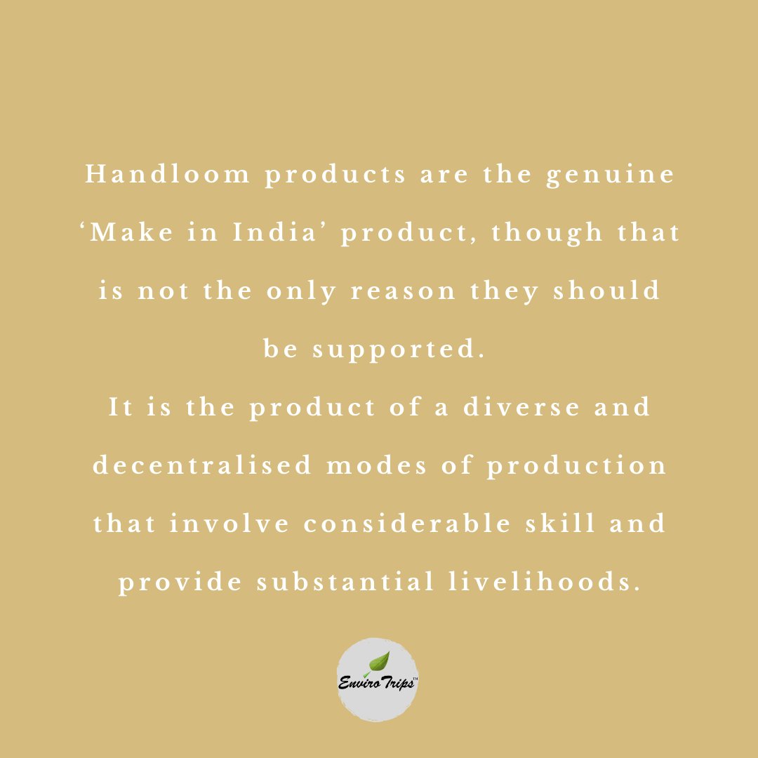 ENVIRO_TRIPS's tweet image. HANDLOOM WEAVING:

• Handloom weaving is present mostly in rural areas and is primarily a household activity.

• Handloom weaving is spread across many states in the country and is in considerable decline in some of them.

#handloomweaving #dyingoccupation #savehandloom