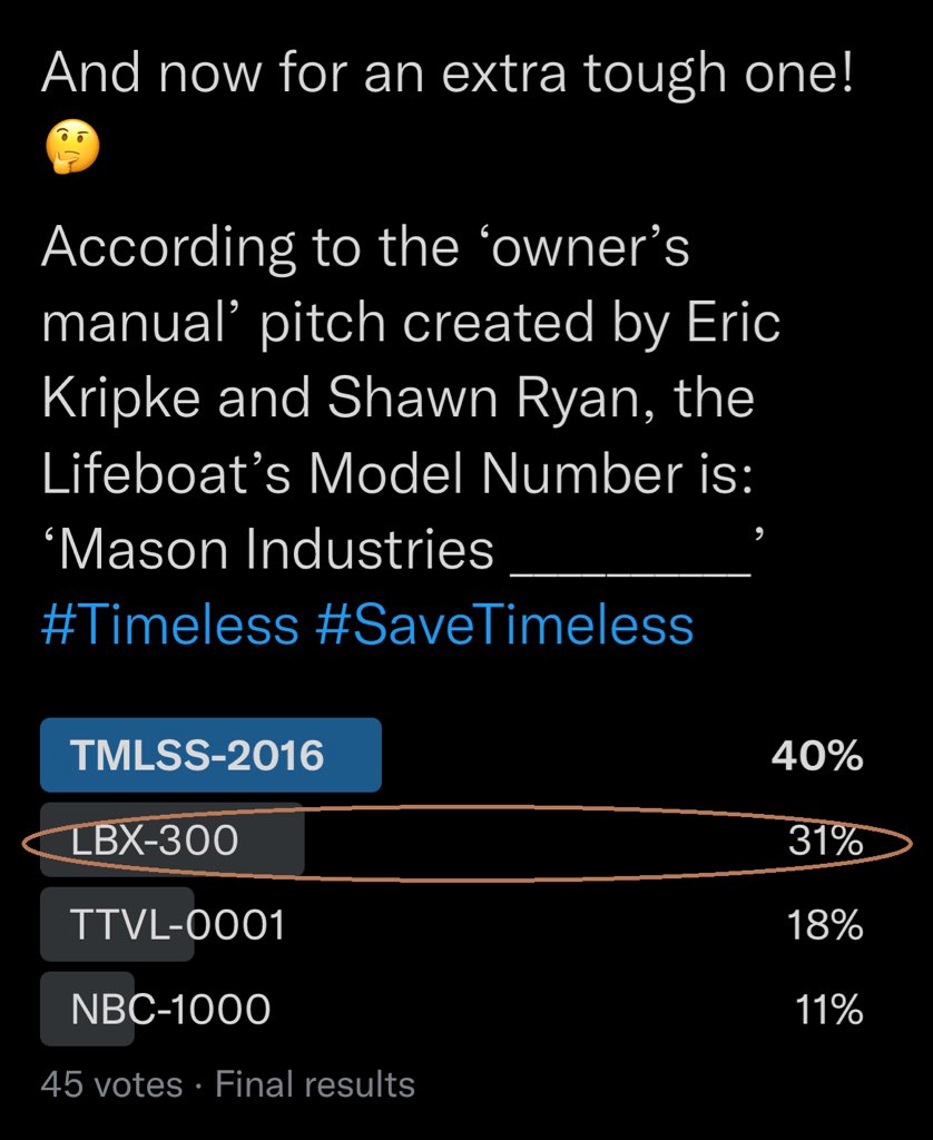 quertygal's tweet photo. Kripke and Ryan created a Lifeboat ‘owner’s manual’ as a part of their #Timeless pitch.  On the cover of the manual, it lists the Lifeboat’s model number as:  LBX-300.
#SaveTimeless https://t.co/LGFl9kzk1p