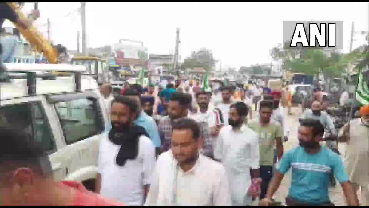 ANI's tweet photo. Haryana: Farmers take out a protest march in Ambala over the death of farmers in UP's Lakhimpur Kheri https://t.co/8X7Ms2Vhcq