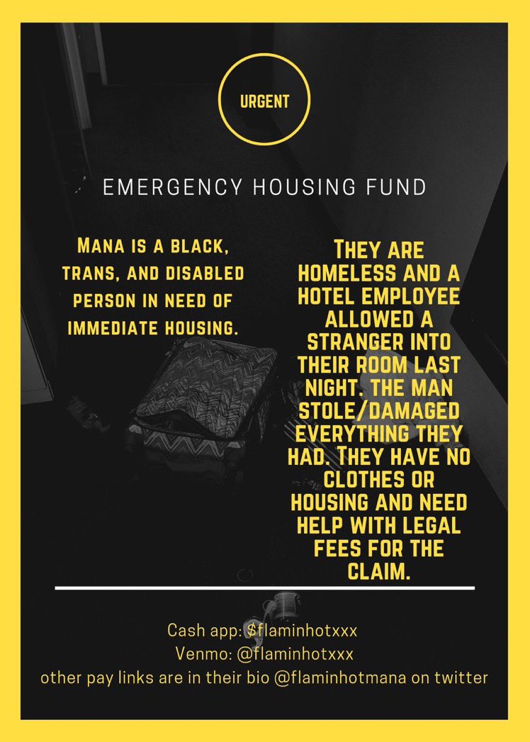 xroadsUG's tweet photo. $465/$4,000 

MANA HAS TO CHECKOUT TOMORROW!!!! Hotels are DRAINING money when they can put that towards money for a permanent place!! Share this and send them funds please!!! They have to replace the items he destroyed (literally all of their stuff)!! https://t.co/M0fCriDHD7 💛 https://t.co/TYwgtVnhOt