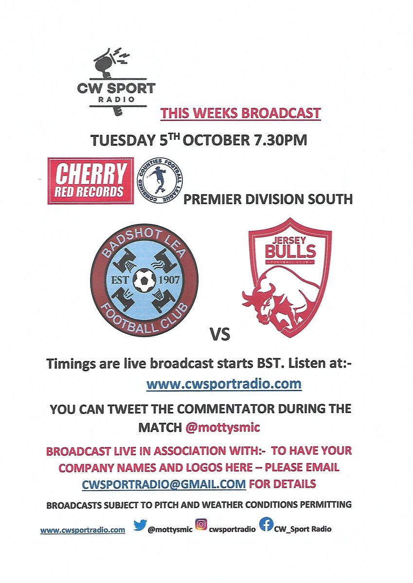 MottysMic's tweet image. Calling Baggies fans. @blfccommunity currently top of the table welcome @JerseyBullsFC to the Operatix on Tuesday. KO 7.45pm Hope to see you there. IYCMI you can listen in. @BBCSurrey @BBCSurreySport @surreyfa @IntSurFootball @SurreyLiveSport @surreylive @KaneFM @StagRadioSurrey