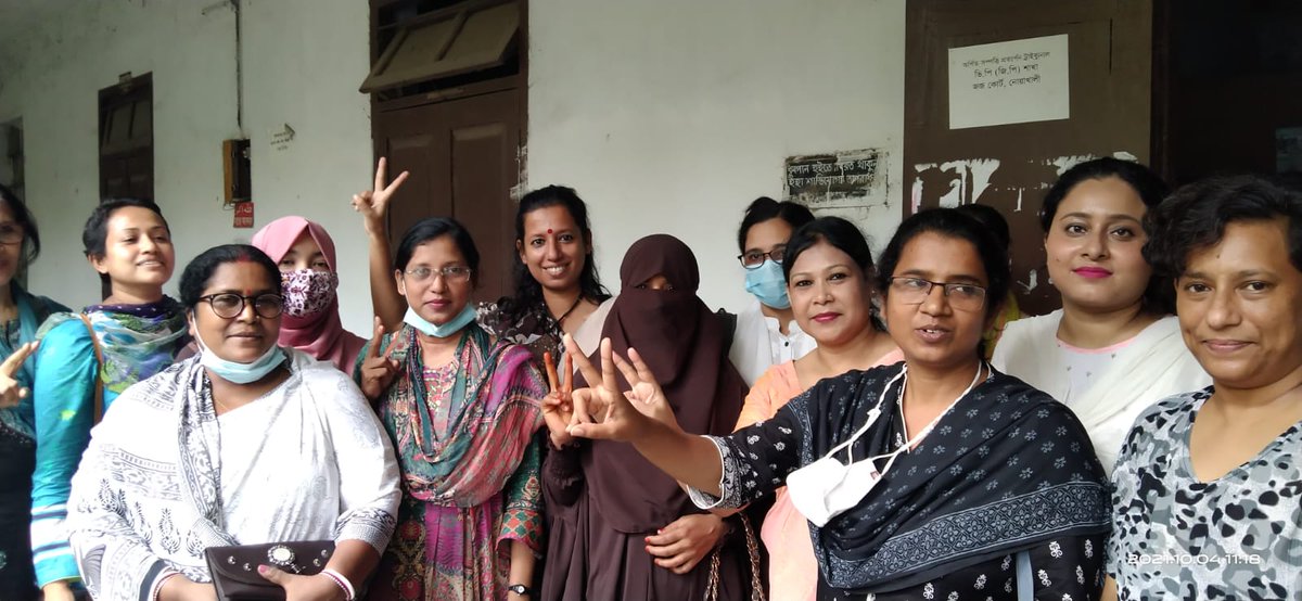 Actvst sisters 4rm Dhaka celebrate judgmnt wth 'Shahoshika' (Begumganj rape survivor, burkha) outside Wmn &amp; Child Repression Prevention Tribunal, Noakhali. Delwar Hossain &amp; Mohd Ali wer given life imprisonmnt. Thank u Adv Mamun, Awal bhai, Noakhali sisters! In unity is strength.