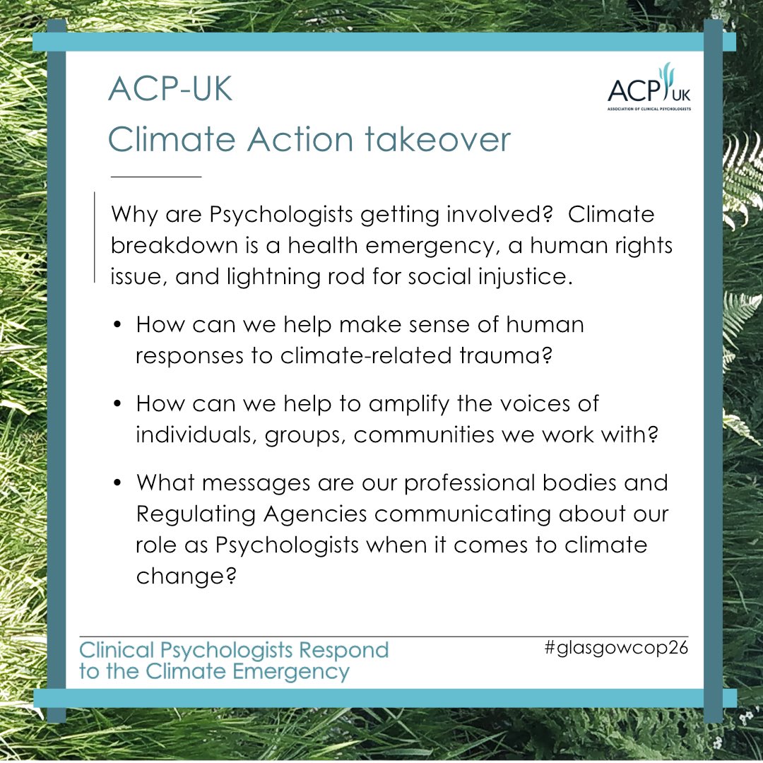 UK_ACP's tweet photo. Day 4 of the #Climate Action Network takeover. Why are Psychologists getting involved in climate action? #ACPCOP #COP26 https://t.co/LHj3U8vFPO