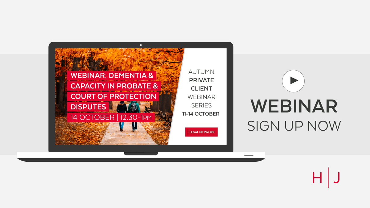 Our final #PrivateClients webinar on 14 Oct is hosted by Solicitor, Joseph Brophy. He'll look at how dementia can have an impact on capacity, with a particular focus on contentious probate and Court of Protection disputes.

Register: bit.ly/LNdementia-web…