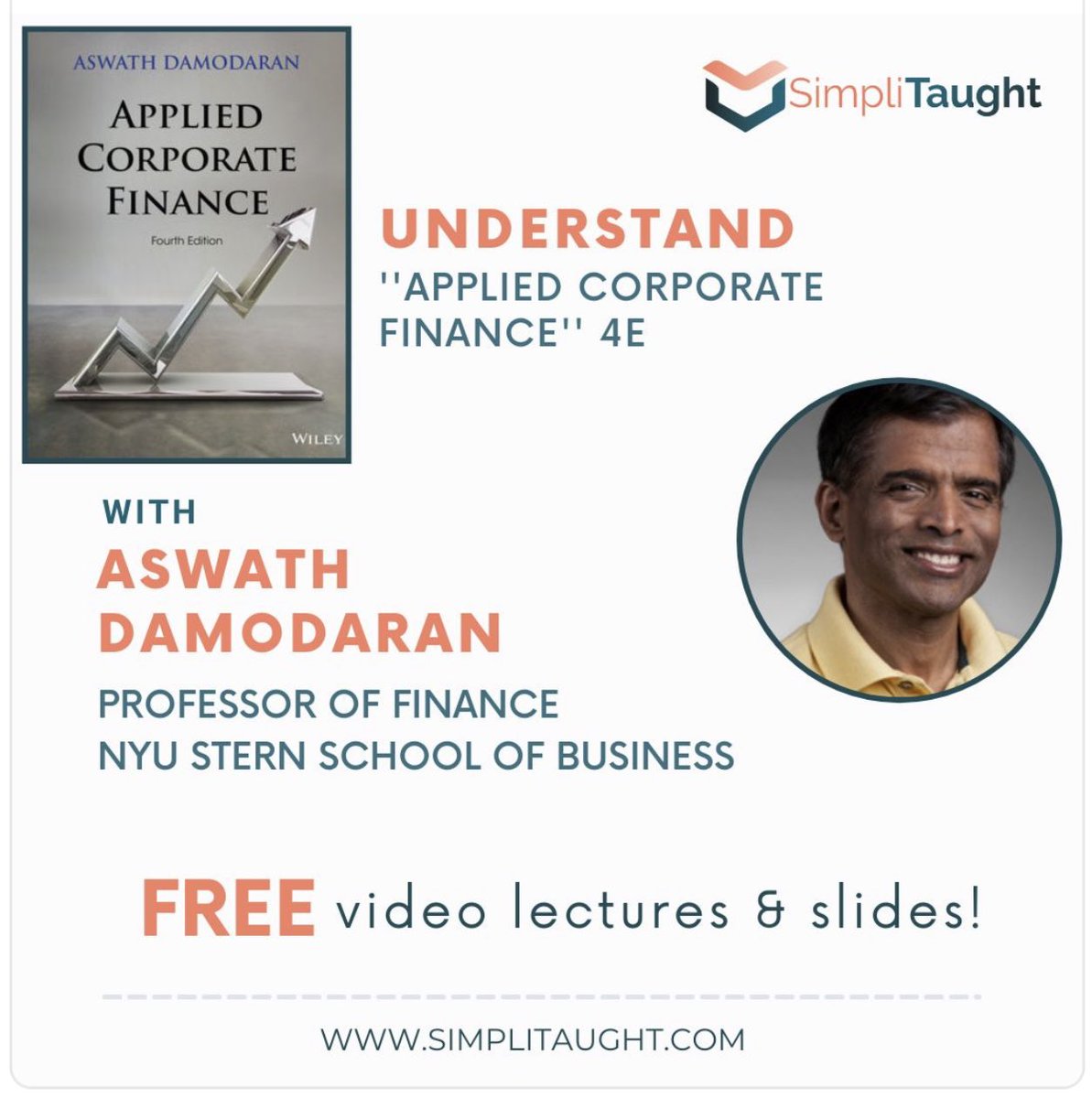 Atif_Ikram1's tweet photo. If you are serious about a career in #corporatefinance, learn from the “Dean of Valuation” himself. Professor ⁦@AswathDamodaran⁩ ‘s lectures and slides on Applied Corporate Finance are on #SimpliTaught!
#financelectures #sternschool #deanofvaluation #dcf https://t.co/iSLXdQCN5e