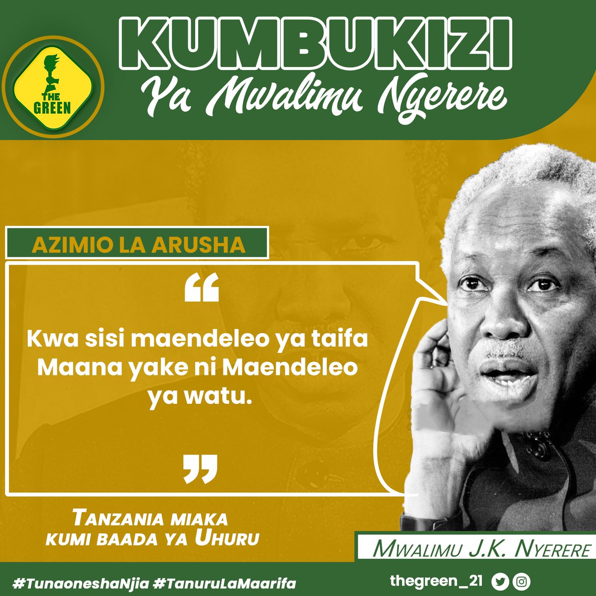 TheGreen_21's tweet photo. *Maendeleo tunayoyataka ni yatakayo wagusa watu moja kwa moja yawe ni yakuwasaidia wananchi kupata huduma bora za kijamii Kama maji, umeme, afya barabara pamoja na elimu lakini pia kuimarisha kilimo, biashara na viwanda.*

#Thegreen_21
#TanuruLaMaarifa
#TunaoneshaNjia https://t.co/fRAoEjIw9B