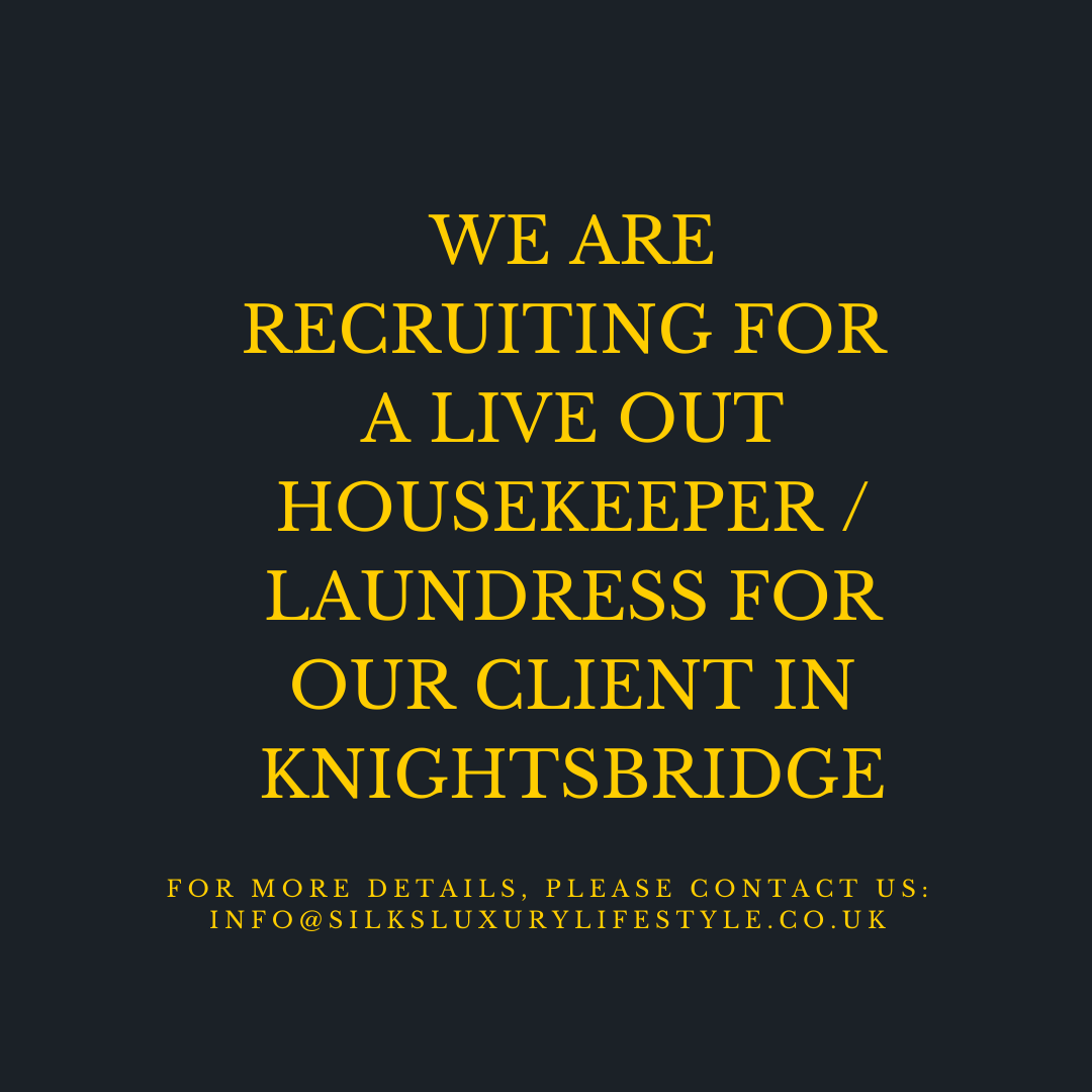 **WE ARE RECRUITING**

Please contact us for more details - info@silksluxurylifestyle.co.uk | 01372 469 378      

#SILKS #SILKSLuxurylifestyle #housekeepingagency #housekeepingjobs