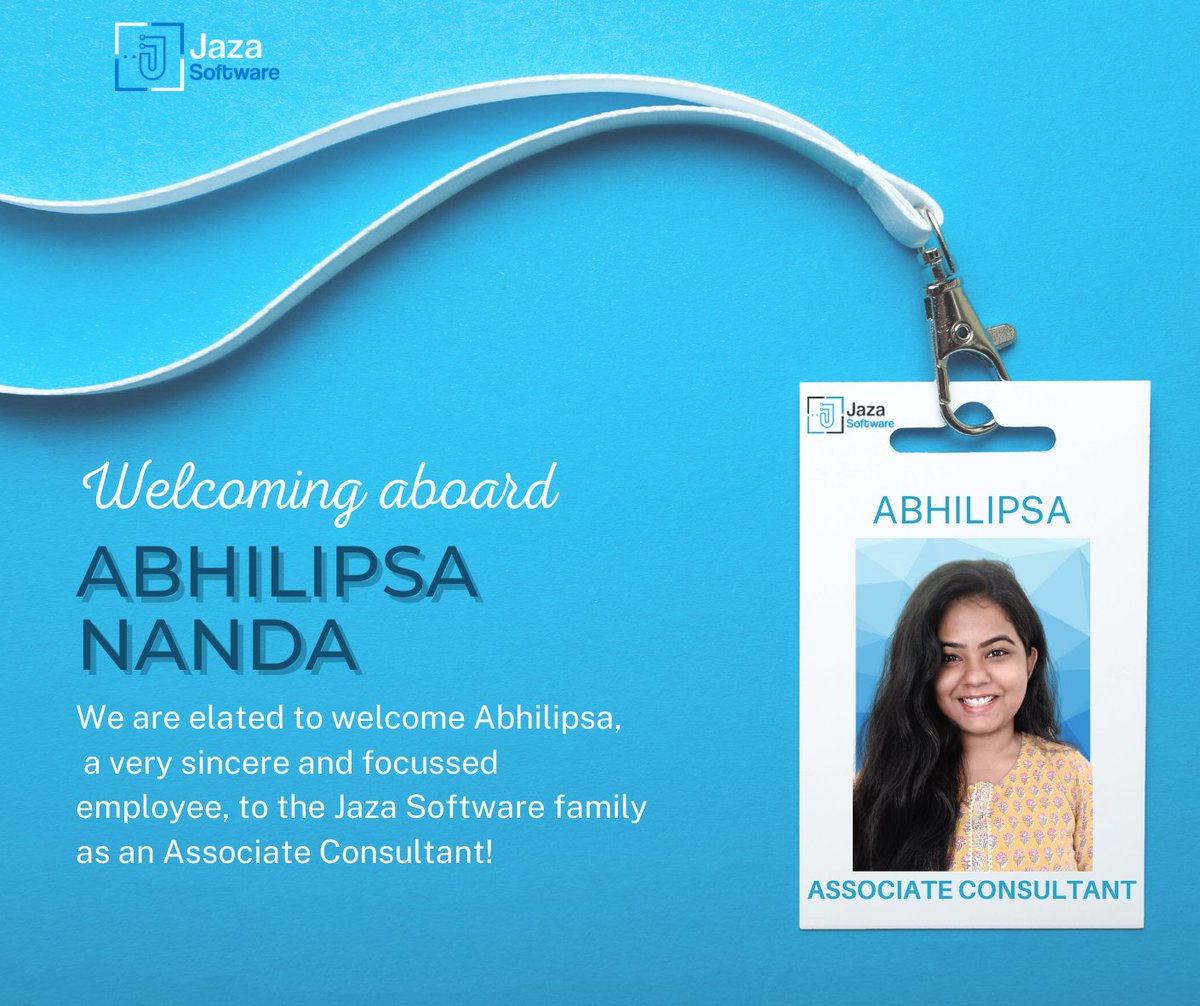 jazasoftware's tweet photo. We are very excited to introduce Abhilipsa Nanda to our ever-growing Jaza Software family. 
She has joined as an Associate Consultant and will bring her invaluable inputs to the team. https://t.co/FoyRih8O4L