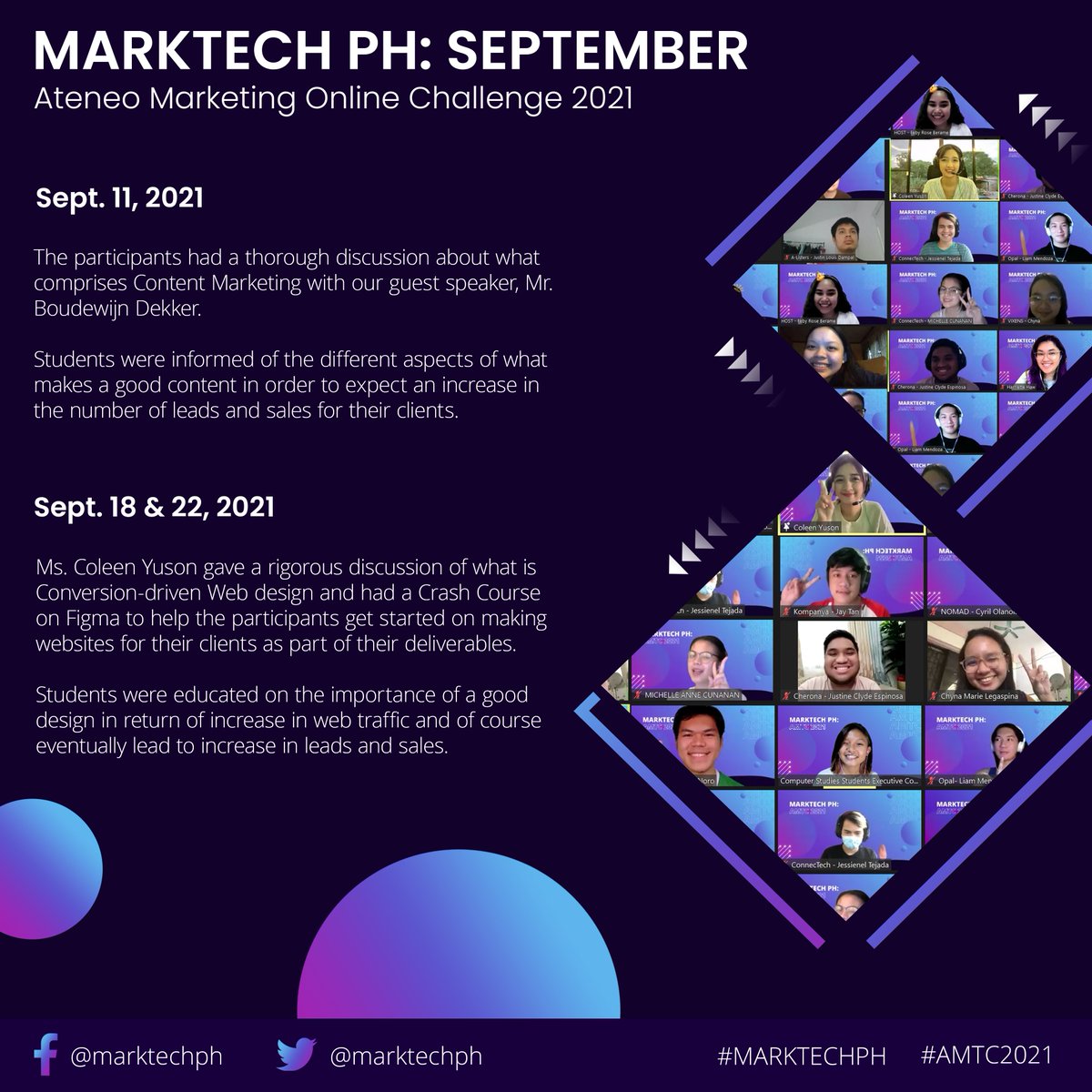 marktechph's tweet photo. Teams have been vocal on their concerns and feedback of the activities and sessions, which we very much appreciated. The month ended with teams needing to create their own sales strategy and developing their landing pages for the clients they have selected for this competition. https://t.co/46BgFvyM9W