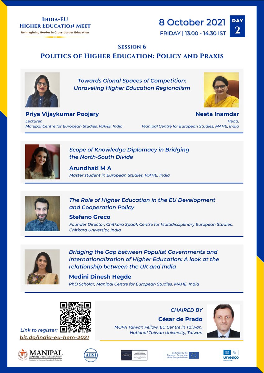 mces_mahe's tweet photo. The #IndiaEU #highereducation Meet will also look at the Policy and Praxis of HE, experiences in HE from India and Europe, and asymmetries in #crossbordereducation
Join us on 7-8 Oct
To register: https://t.co/WyEXoBvWZS
To know more about the Meet, visit:
https://t.co/wdeEkUp7md https://t.co/CdrM1WOqsB