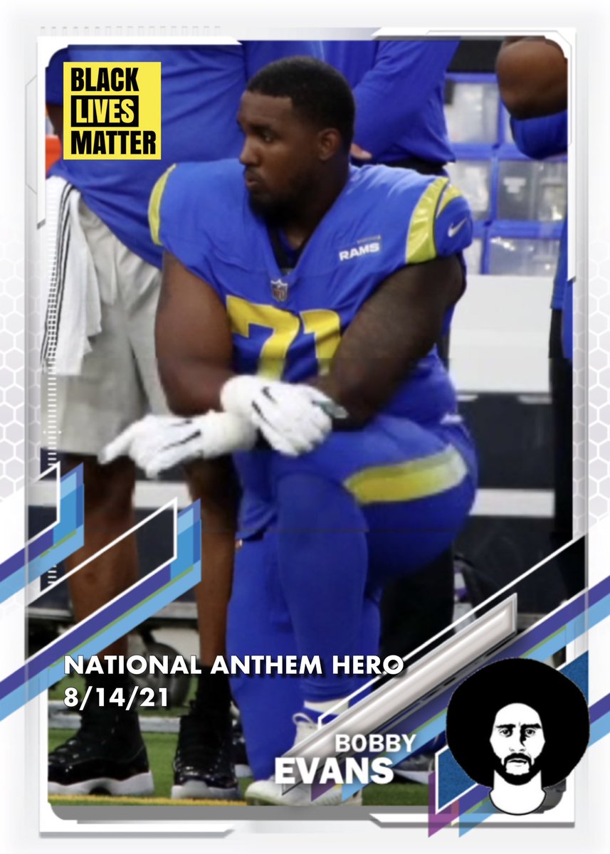 KaepernickArt's tweet photo. 2021 NFL NATIONAL ANTHEM HEROES

Leonard Floyd 
Los Angeles Rams 
9/12/21

Bobby Evans
Los Angeles Rams 
8/14/21

#ImWithKap
#BLM
#TrueTo7 https://t.co/9L4AoND3Oj
