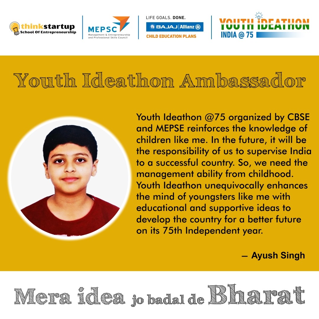 ThinkStartup1's tweet photo. Ayush Singh, Youth Idea Ambassador

Register now to become youth a Youth Ambassador of Youth Ideathon https://t.co/Uuwc2eOcuy

#youthideathon #meraideajobadaldebharat #startupindia #DeshBadalRahaHai #innovation #entrepreneurship #education #innovation  #K12Schools #dpsbopal https://t.co/SAwPSUIucP