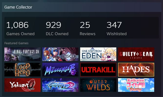 TIL you could upgrade your Steam profile showcases, so now my main Game Collector one looks much cooler. https://t.co/zBb16qThAl