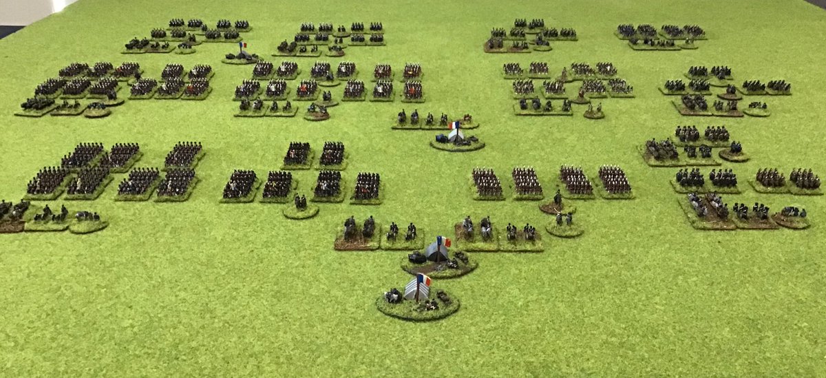 p_bloomy's tweet photo. Here is my #godsownscale #6mm French #Napoleonic collection. Across the front are the Imperial Guard Corp (80%), 3rd Infantry Corp (95%) across the middle, 3rd Cavalry Corp (100%) back left, 5th Cavalry Division and a couple of odd Battalions & a battery on the back right. https://t.co/02RrgbPGmr