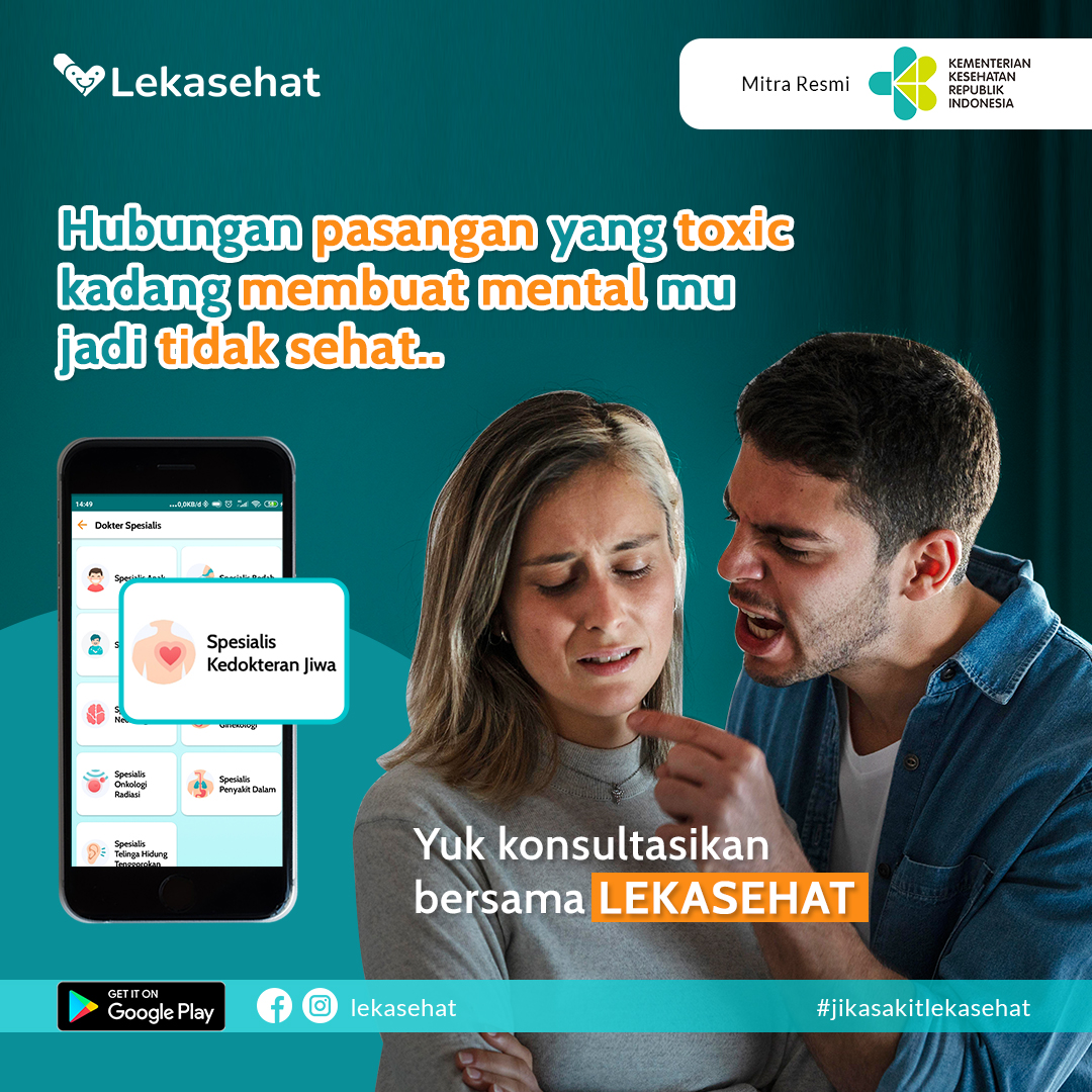 Lekasehat_id's tweet photo. Suatu hubungan idealnya saling menyayangi dan mengasihi satu sama lain, tapi tidak untuk toxic relationship. Memiliki pasangan yang toxic dapat membuat salah satu pasangan merasakan tertekan dan gangguan mental. 
Mau konsultasi ke Sp.Kj tapi engga berani? di LEKASEHAT aja! https://t.co/4VlNCF1MoN