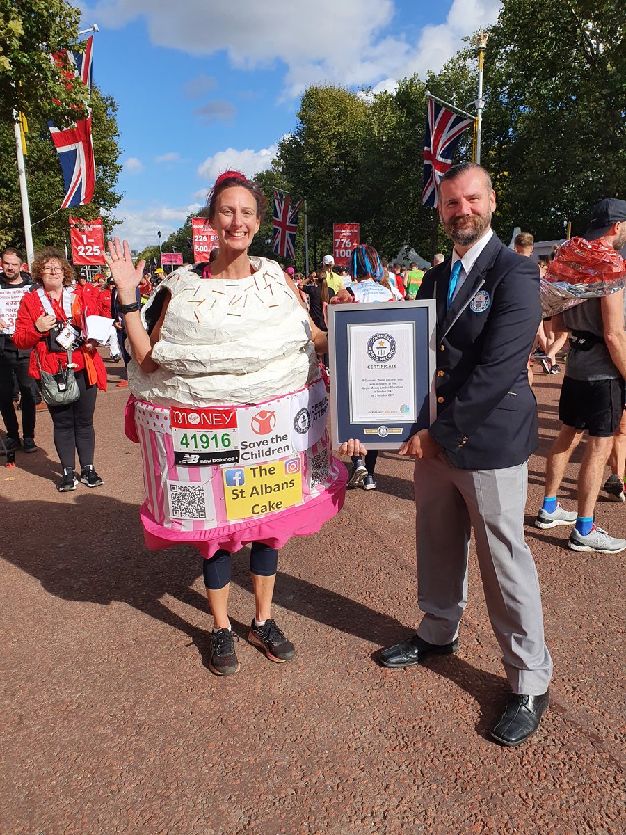 BassilAnna's tweet photo. WHAT...AN...AMAZING...DAY!!!
It felt so good to be back running amongst over 40,000 other runners at the @LondonMarathon and setting a @GWR all whilst raising money for @savechildrenuk 
Thank you to all of the organisers and volunteers for getting us back to the streets of London https://t.co/4PgkmGXKSD