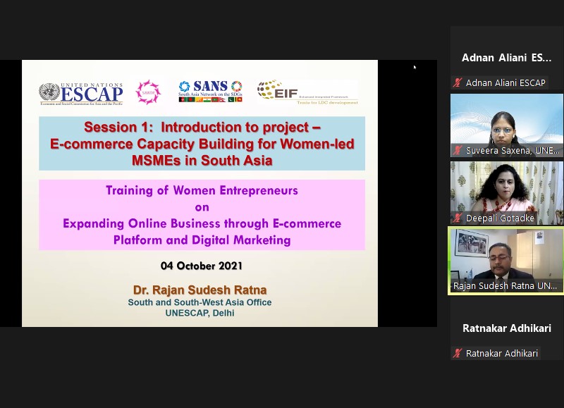 SSWA_UNESCAP's tweet photo. Online Training session for #Womenentrepreneurs on 
Expanding Online Business 
through #ecommerce Platform &amp; #digitalmarketing in progress
#womeninbusiness
#SDG5
#SANSSDGProject
@EIF4LDCs @HangTranEIF4LDC @RajanRatna @Ratnakaradi @UNESCAP @Suveera18 @Wesellonlineorg https://t.co/VyJzCP8i5Z