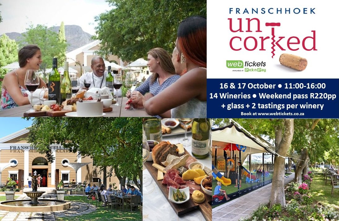 Venue #11 on the Franschhoek Uncorked route is the fab Franschhoek Cellar with gorgeous gardens and the best in wine and food There'll be live music too for the Uncorked weekend so book at <a href="/webticketsSA/">webtickets.co.za</a>. R220pp for a weekend pass, a glass and at least two tastings per winery
