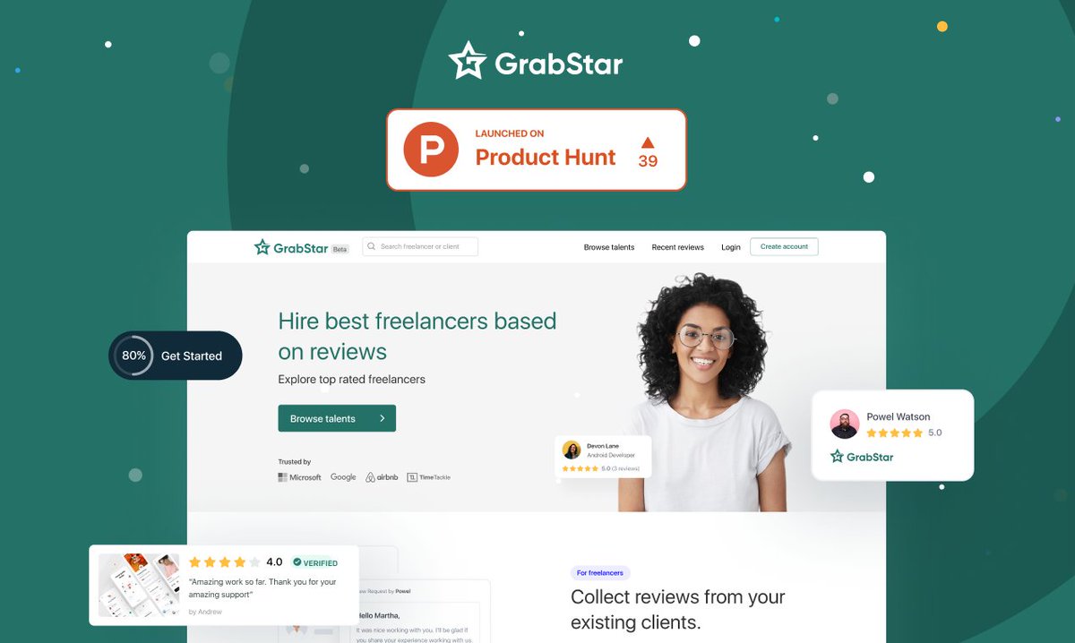 rtralrayhan's tweet photo. We are on ProductHunt today 🚀
https://t.co/7tcFLnWXf4
#producthunt #grabstar #freelance #hirefreelancer #review https://t.co/ozH3FSsbAX