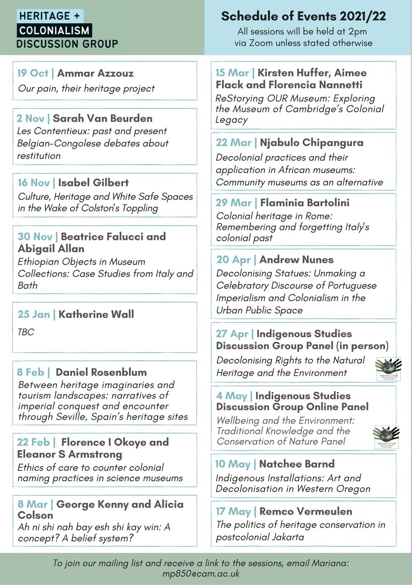 Here’s a look at our calendar of events for the academic year! Our first talk by <a href="/Dr_Ammar_Azzouz/">ammar azzouz 🥀 عمّار عزّوز</a> will be on the 19th of October. See the email address at the bottom of the poster or send us a DM to be added to our mailing list and receive info on how to join each session.