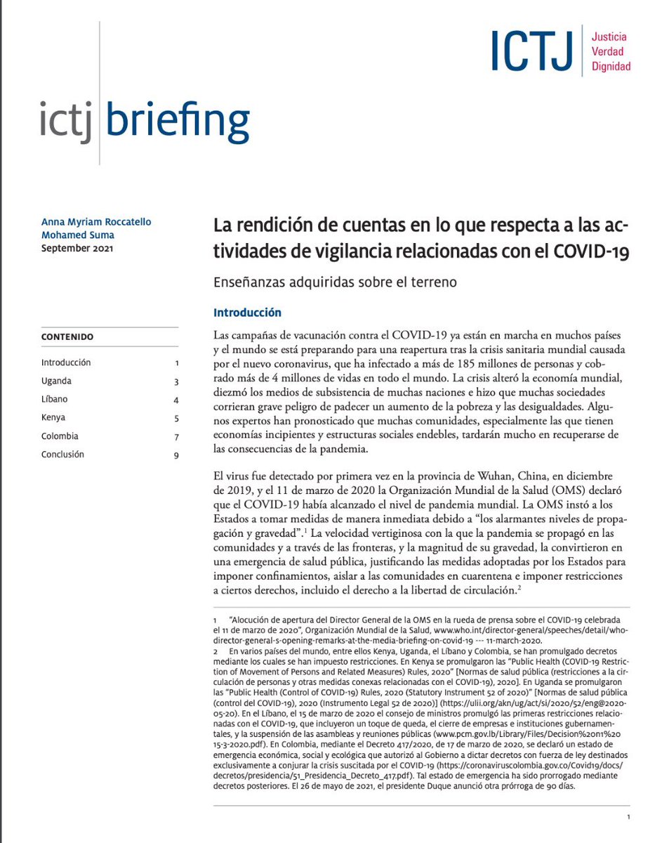 el_ICTJ's tweet photo. #INFORME ||  Algunas prácticas de vigilancia por parte de fuerzas estatales, paraestatales y ciudadanas han resultado más dañinas que el mismo COVID-19.

Conozca los casos de #Colombia, #Kenia, #Uganda y el #Líbano en nuestro nuevo informe:
👇👇
https://t.co/u0aroo8BZl https://t.co/asL5y3Wqmk