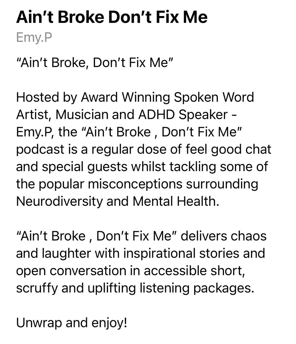 Boogaloo Radio (@boogaloo_radio) on Twitter photo Podcast recommendation from <a href="/beansonboogaloo/">MISS.MāOB</a> from EP.1/4 of her shows on #ADHDAwarenessMonth with @afatscientist from <a href="/adhdadultuk/">ADHDadultUK</a>! āAināt Broke Donāt Fix Meā by the wonderful <a href="/emypmate/">EMY.P</a> š« Podcast recommendation from <a href="/beansonboogaloo/">MISS.MāOB</a> from EP.1/4 of her shows on #ADHDAwarenessMonth with @afatscientist from <a href="/adhdadultuk/">ADHDadultUK</a>! āAināt Broke Donāt Fix Meā by the wonderful <a href="/emypmate/">EMY.P</a> š«