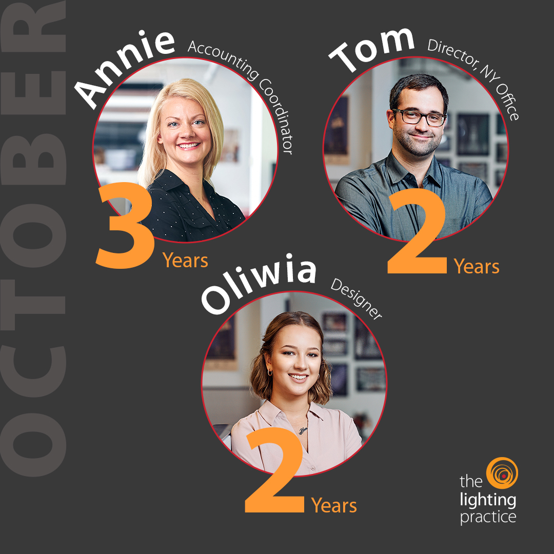 TLP Celebrates our October employee work anniversaries! A big congratulations goes out to Annie Krause, Tom Bergeron, and Oliwia Pine for all of their hard work and dedication. 

#tlp_congrats #tlp_philly #tlp_ny #workiversary #lightingdesign https://t.co/SzFNah5LS7