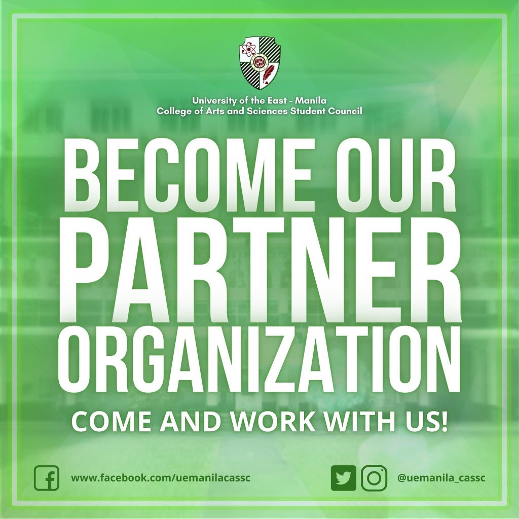 uemanila_cassc's tweet photo. 𝐖𝐞 𝐧𝐞𝐞𝐝 𝐲𝐨𝐮!
One of the major goals and aspirations of the UE – College of Arts and Sciences Student Council is to spread its calls and awareness for the rights of the youth and the student body.
See full post here: https://t.co/ywfRh0KP6F
#BeOurPartner
#LahatCASama https://t.co/M7gNWlE7eK