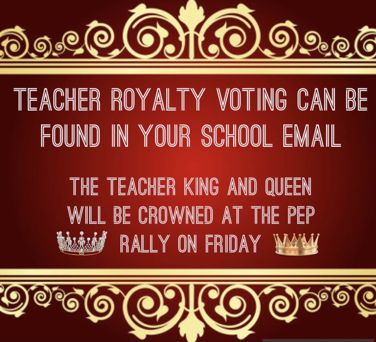 AHS_SC's tweet photo. Student Council is trying something new this year by crowning a teacher king and queen. Please vote through your school email 👑👑👑 https://t.co/ar4vrtg6U8