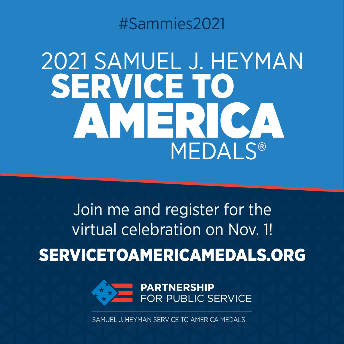 Join <a href="/publicservice/">The Partnership (@ourpublicservice.bsky.social)</a> on 11/1 as we honor our nation’s outstanding public servants and their achievements at the 2021 Samuel J. Heyman Service to America Medals virtual gala! Register today to receive important updates and access to the event. ourpublicservice.org/events/2021-sa… #Sammies2021