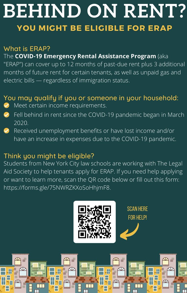 Attention NYC area tenants! If you need help applying for the COVID-19 Emergency Rental Assistance Program, scan the QR code below.  <a href="/StJohnsLaw/">StJohnsLaw</a>  students and their colleagues at other NY law schools are helping connect tenants with these benefits in cooperation with <a href="/LegalAidNYC/">The Legal Aid Society</a>