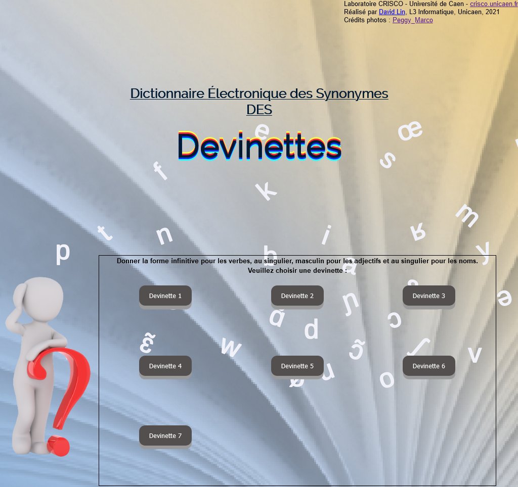 LauretteChardon's tweet photo. Dans le cadre de la fête de science 2021 @FeteScience , le Dictionnaire Electronique des Synonymes (DES) du CRISCO propose de vous exercer sur des devinettes en ligne. A vos claviers ! https://t.co/wO2Wt62ntO https://t.co/Dg5cR4Tw6p