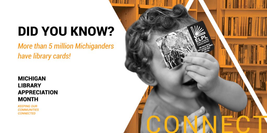 MLAoffice's tweet photo. Your library card can open doors to a whole new world and Michigan Library Appreciation Month is a great time to put it to use! Check out a book you've never read or movie you haven't seen from your local library! #MichiganLibraryAppreciationMonth 🧡 https://t.co/mBDaC5T44U