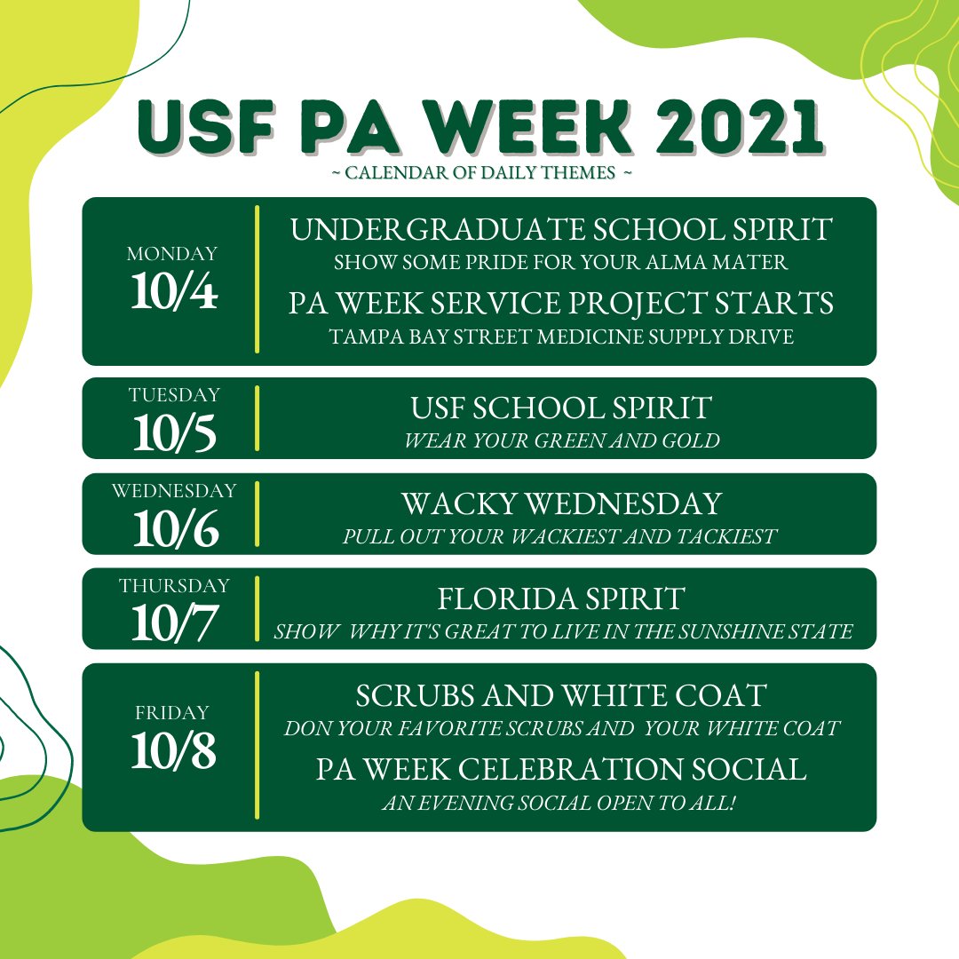 USFHealthMed's tweet photo. It's National Physician Assistant Week and our #futurePAs have a week of service projects planned! Stop by their office today to support the Tampa Bay Street Medicine supply drive this week! Check out their full schedule of events. https://t.co/Pjek8QLRKa