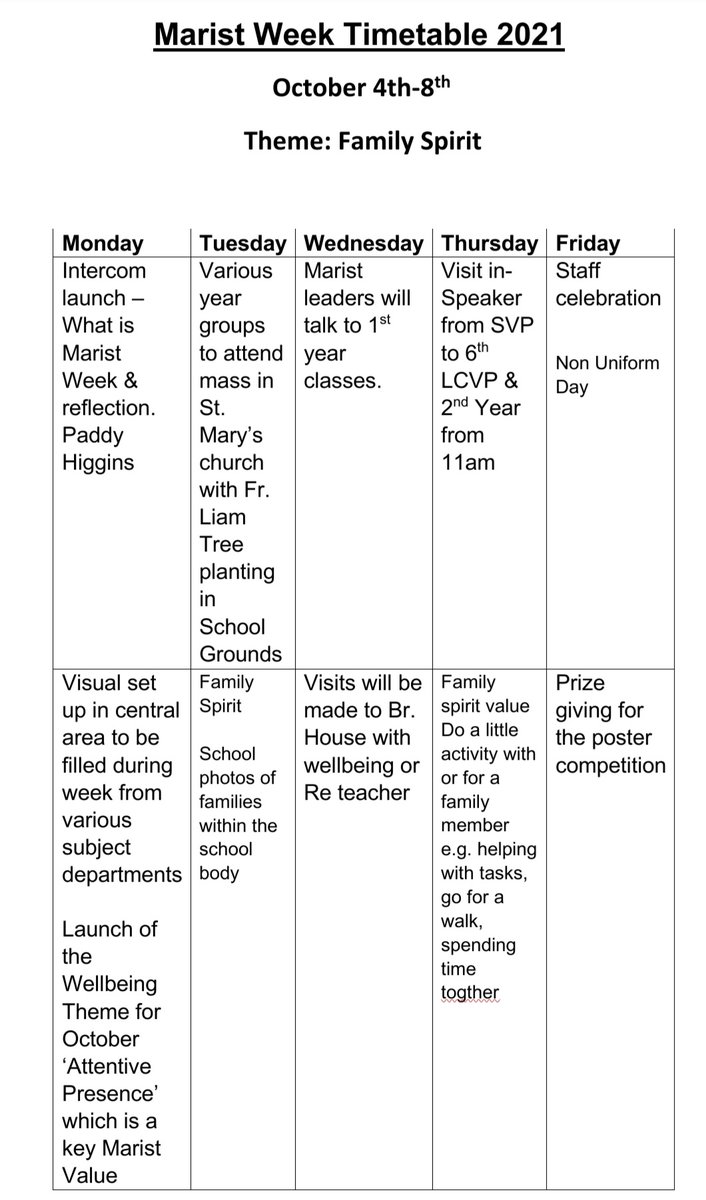 MaristAthlone's tweet photo. Marist Week 2021! Plan for week ahead #MaristWeek @MaristEducation https://t.co/s6Z4M7BQ2U