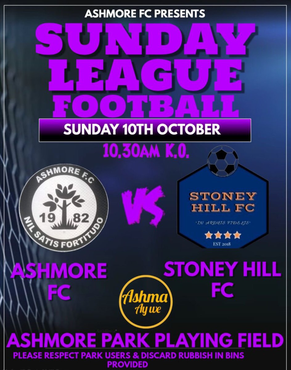 This Sunday we host stoney hill over Ashmore playing fields with a 10:30 kick off, come over and support the boys then join us over the Ashmore Inn where kev will do his famous chilli con carne and plenty of carling protein shakes 😍🍺 #uptheash