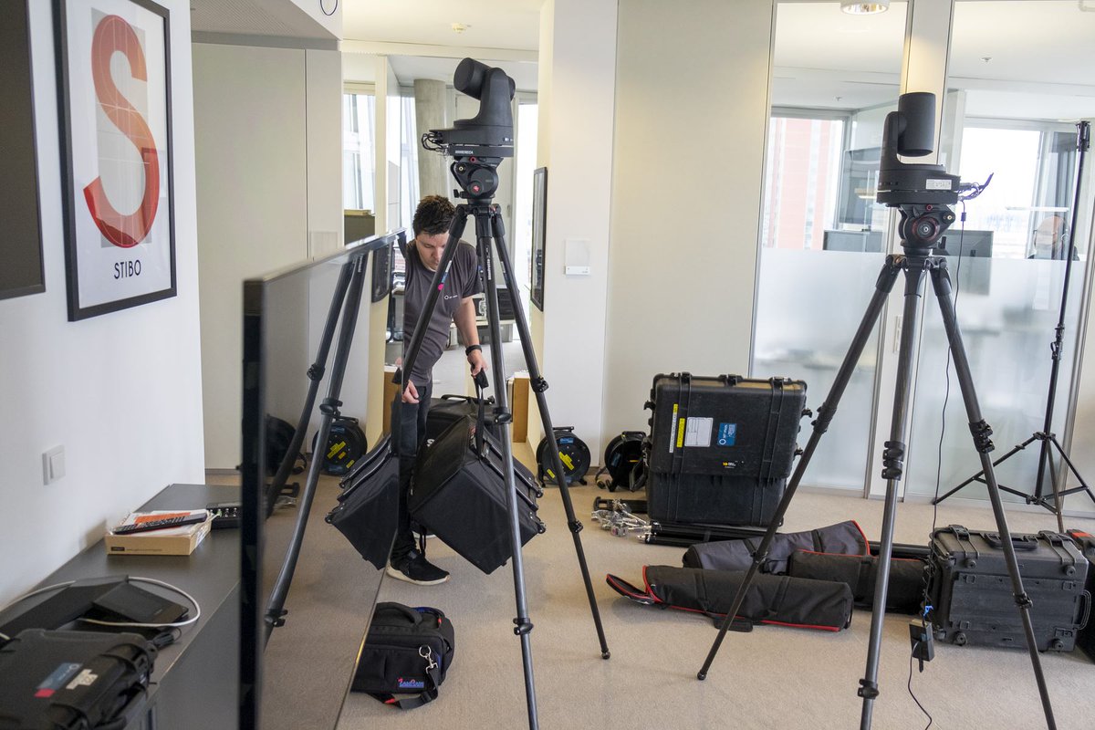 StiboDX's tweet photo. Lights, camera, action! The set is being prepared in Hamburg, Germany for our yearly users conference #CUEDays. We're just one day away from the virtual 3-day conference! https://t.co/SS0S7VMuSz