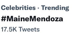 Still trending as of 9:33PM!

MAINEGoals HospitalityStaff
#MaineGoalsHotelEmployee 
#MaineMendoza @mainedcm 
@FeelGoodSaBuko