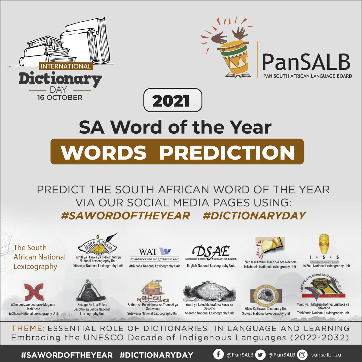 PanSALB's tweet photo. What do you think is going to be the SA Word of the Year in 2021? Let us know in the comments section below. #dictionaryday #sawordoftheyear https://t.co/9QMVrViCdn
