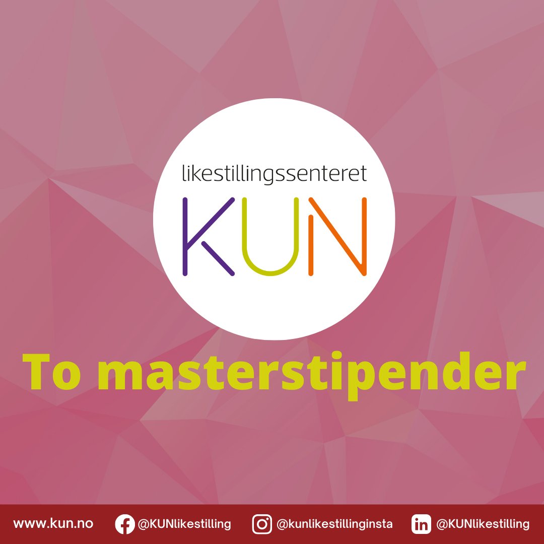 KUNlikestilling's tweet image. #Masterstudent? Likestillingssenteret KUN lyser ut inntil to #masterstipender på NOK 25.000,- til studenter som ønsker å skrive #masteroppgave i et #likestillingsperspektiv. Søknadsfrist er 1. november.