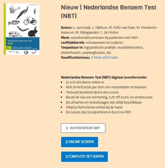 BSLTestweb's tweet image. #weekvandeafasie Check test- en therapiematerialen afasie, dysartrie en apraxie in de BSL Shop bsl.nl/shop/thema/afa…
Én mooi nieuws! De Nederlandse Benoem Test (NBT) is nu ook digitaal te scoren; testweb.bsl.nl/logopedie/nede…
#testuitgever #BSL #logopedie #TESTWEB #digitaalscoren