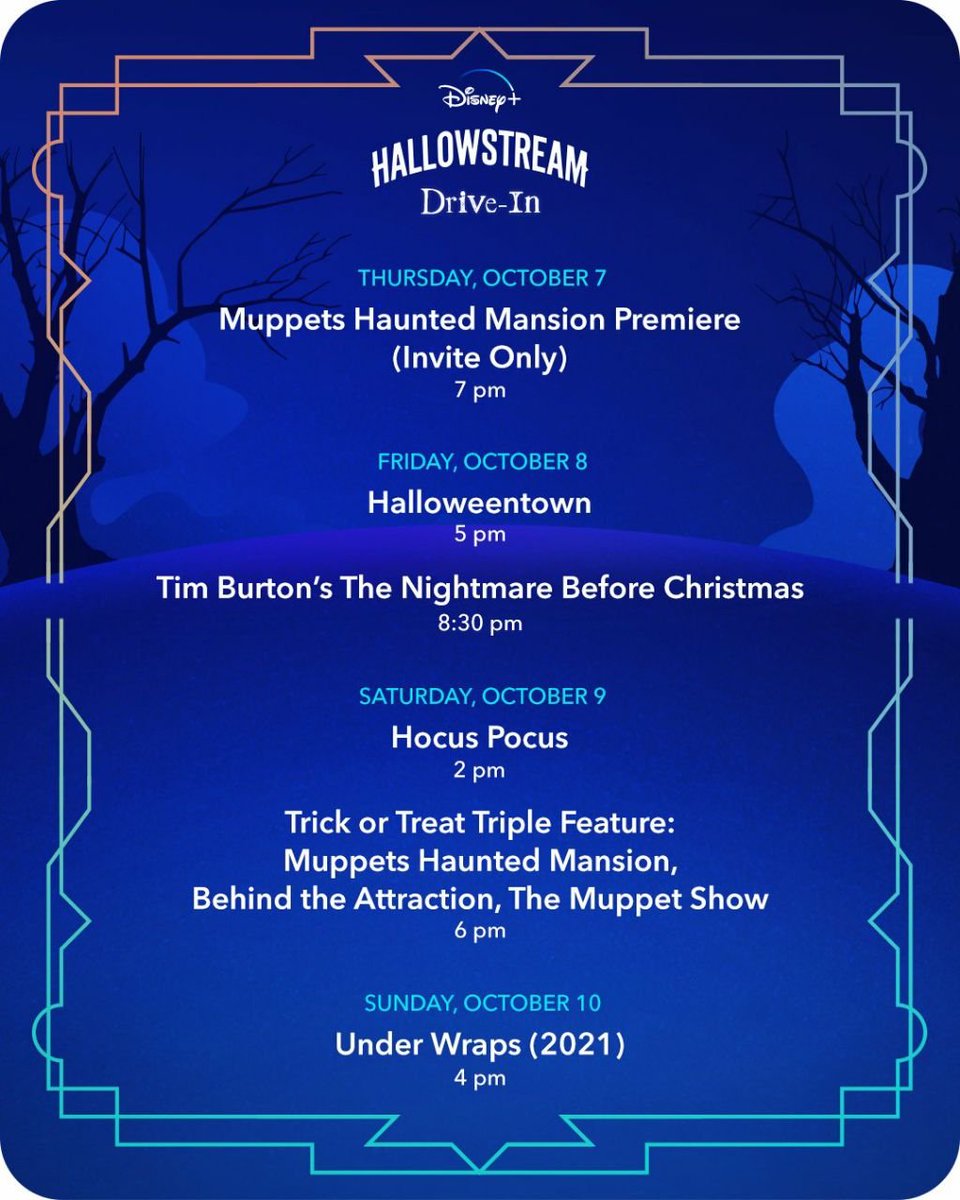 binge_holics's tweet photo. Disney+ hosting a #Hallowstream Drive-In  👻 Check out the spooky showtimes https://t.co/qa3ecQgDgK
