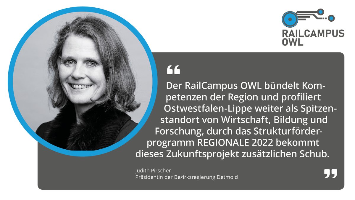 railcampus's tweet photo. Ostwestfalen-Lippe als Spitzenstandort und Kristallisationspunkt für intelligente bahntechnische Systeme - das ist möglich mit vereinten Kräften und der engen Zusammenarbeit von Hochschulen, Bahn und Wirtschaft. @JPirscher, Präsidentin der Bezirksregierung Detmold #railcampusowl https://t.co/mSdiHyCEER