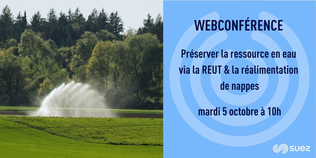 [#Eau] Savez-vous que les ressources en eau souterraines en France devraient baisser de 10 à 50 % d'ici 2070 ? 
👉Infos et solutions : webconférence <a href="/IDEAL_Co/">idealCO</a> demain 5/10 à 10h avec <a href="/Syndicat_Eau_DK/">Syndicat de l'Eau du Dunkerquois</a>, <a href="/INRAE_France/">INRAE</a>  &amp; @suezfr 
Inscriptions : tinyurl.com/3b38my5m
#REUT