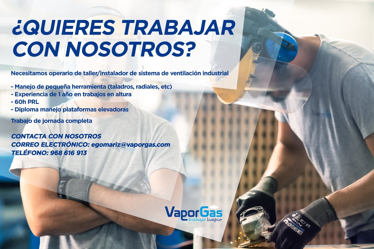 Vaporgas's tweet photo. ¡Buenos días, feliz lunes y feliz semana! 💙
En Vaporgas presentamos oferta de empleo, ¡comparte!

Conócenos: https://t.co/STezmWrPI3

#ofertadeempleo #buscotrabajo #empleo #trabajo #industrial #operario #taller #felizlunes #felizsemana #lunes #motivacion #ultimahora #murcia https://t.co/tuaCAyP4Ts