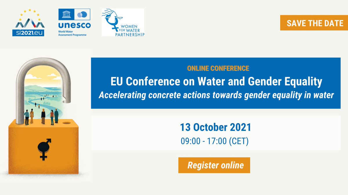 On 13 October 2021, join @EU2021SI, <a href="/UNESCOWWAP/">UNESCO World Water Assessment Programme (WWAP)</a> and <a href="/WfWPartnership/">WomenforWater</a> 
for the online high-level #EU Conference on #AcceleratingGenderEquality ♀️♂️ in #Water💧

Speakers will discuss how to best support transformative gender strategies &amp; actions

➡Register: forms.gle/9W9PZdXppgU2Si…