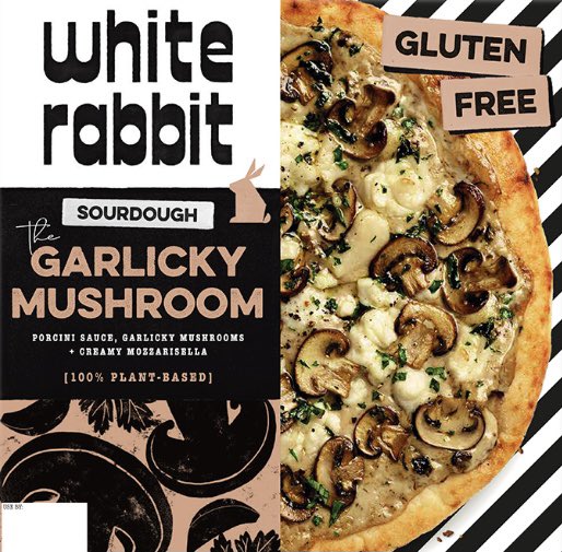 NSPKU's tweet photo. Pizza News! New in freezer section @sainsburys is this vegan, gluten free Garlicky Mushroom Pizza from @whiterabbitpiz 
1.4g protein/100g or 
71g pizza = 1 #pku exchange 
🍕🍕🍕👍👍👍 https://t.co/o0Tcy89oXN